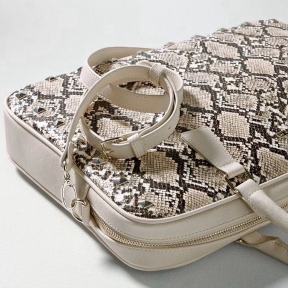 White House Black Market Snakeskin Print Laptop Briefcase Crossbody Bag - Picture 3 of 13